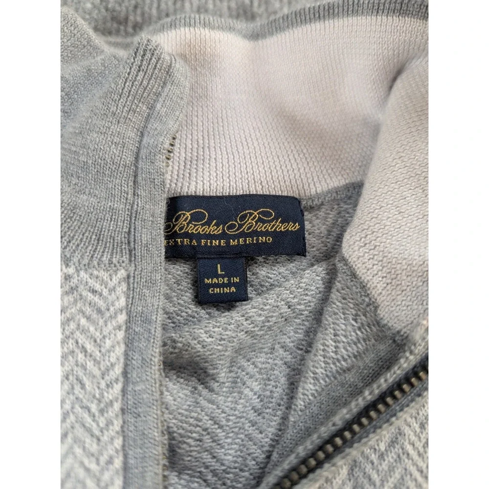 Brooks Brothers Wool Sweater Mens Large Light Gray  100% Merino Wool 1/4 Zip